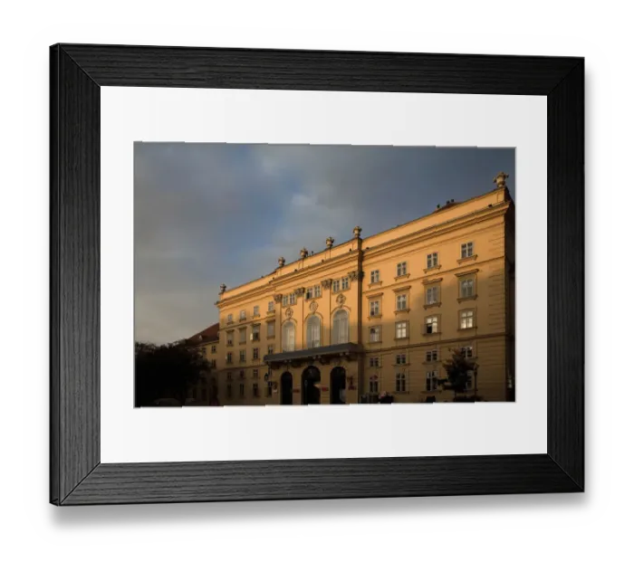 Framed Print : Vienna, Austria - Low angle view of an old world building. The bottom part of