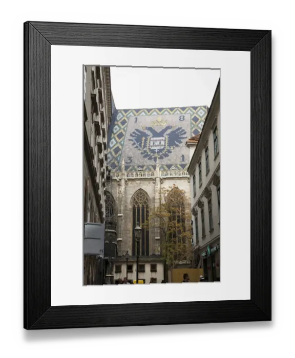 Framed Print : Vienna, Austria - Low angle view of the side of a cathedral with an ornate design Framed Print : Vienna, Austria - Low angle view of the side of a cathedral with an ornate design