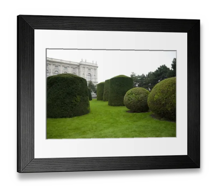 Framed Print : Vienna, Austria - Trimmed hedges and a well-manicured lawn. An ornately designed Framed Print : Vienna, Austria - Trimmed hedges and a well-manicured lawn. An ornately designed