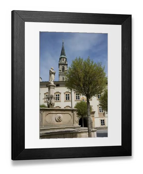 Framed Print : Europe, Austria, Salzburg Stadt, Salzburg, Residenzplatz fountain