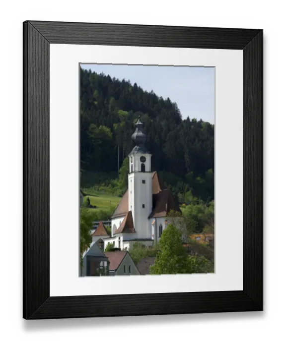 Framed Print : Europe, Austria, Engelhartszell, Danube river, church