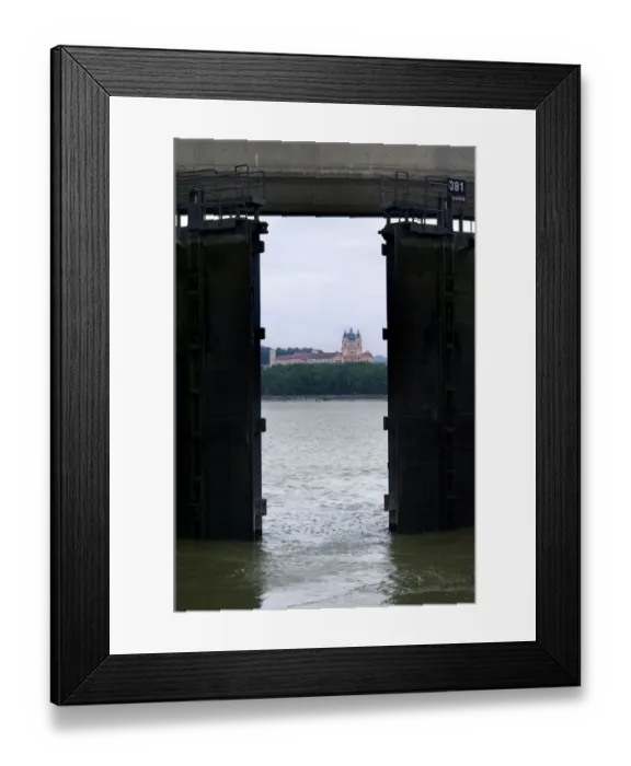 Framed Print : Europe, Austria, Melk Abbey seen through a lock on Danube River