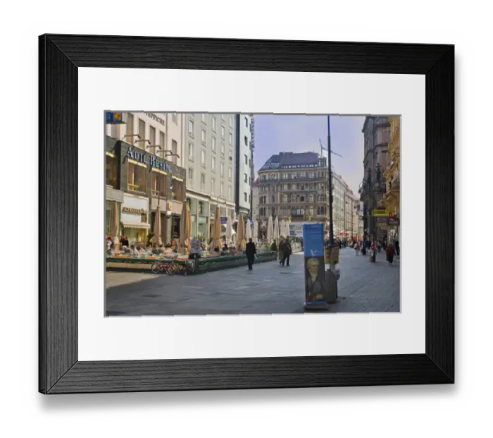 Framed Print : A view down a street in Viennia Austria as I walked the tourist seen