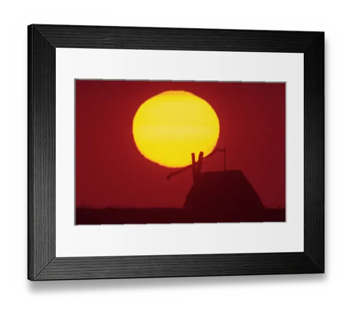 Framed Print : Draw well and reed cottage in puszta at Sunrise, National Park Lake Neusiedl, Burgenland