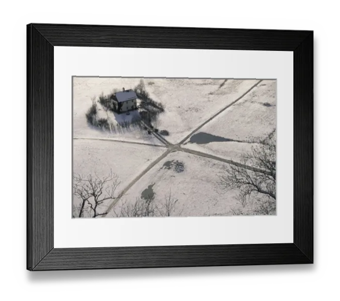 Framed Print : Europe, Austria, Salzburg. Snow farmhouse and field viewed from Monchsberg