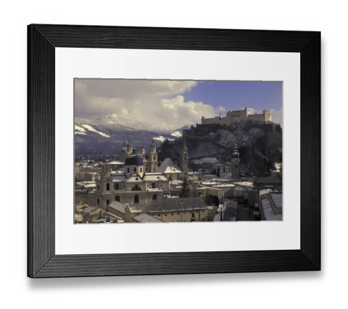 Framed Print : Europe, Austria, Salzburg. Afternoon winter city view from Cafe Winkler