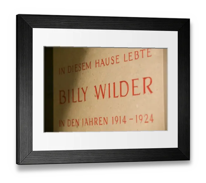 Framed Print : AUSTRIA-Vienna: Fleischmarkt : Plaque of haus lived in by Billy Wilder / Film Framed Print : AUSTRIA-Vienna: Fleischmarkt : Plaque of haus lived in by Billy Wilder / Film