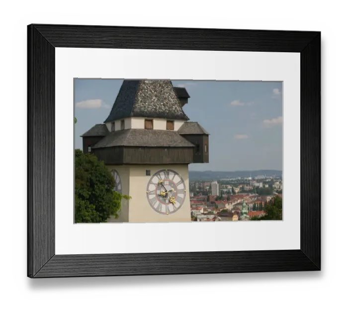 Framed Print : AUSTRIA-STYRIA (Stiermark)- GRAZ: Schlossberg- Uhrturm  /  13th century Graz Clock Tower