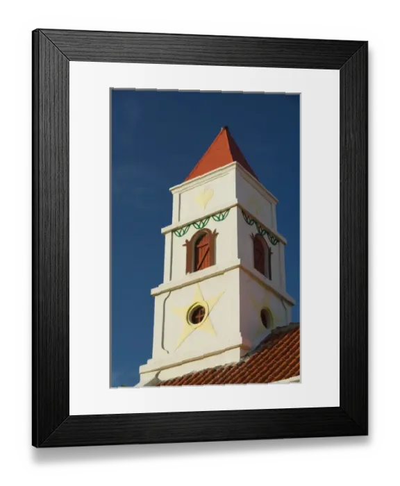 Framed Print : ABC Islands - ARUBA - Oranjestad: Original Steeple of the Protestant Church of Aruba (b Framed Print : ABC Islands - ARUBA - Oranjestad: Original Steeple of the Protestant Church of Aruba (b