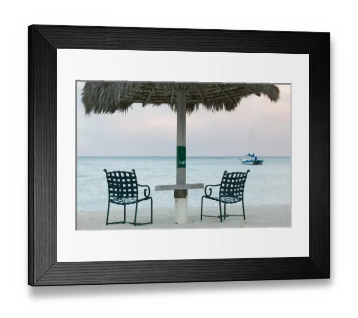 Framed Print : ABC Islands - ARUBA - Palm Beach: Beach Chairs / Morning Framed Print : ABC Islands - ARUBA - Palm Beach: Beach Chairs / Morning