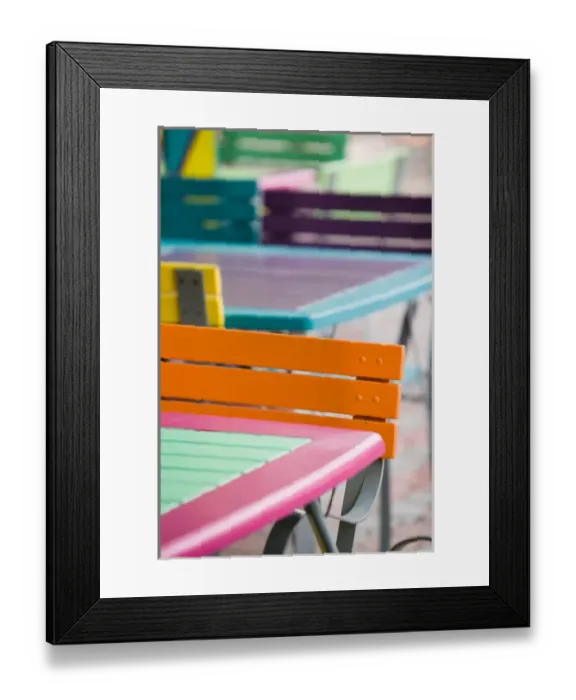 Framed Print : ABC Islands - ARUBA - Palm Beach: Colorful Cafe Tables & Chairs Framed Print : ABC Islands - ARUBA - Palm Beach: Colorful Cafe Tables & Chairs