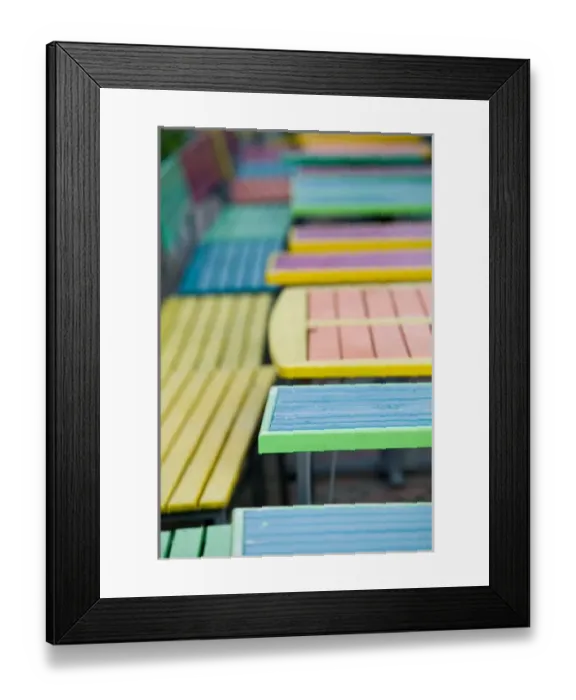 Framed Print : ABC Islands - ARUBA - Palm Beach: Colorful Cafe Tables & Chairs
