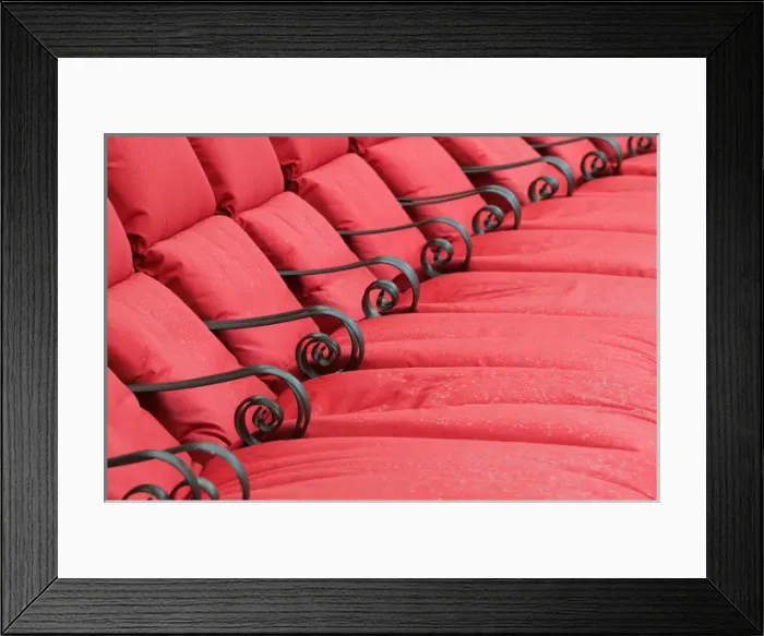 Framed Print : ABC Islands - ARUBA - Palm Beach: Red Chaise Lounge Seating by Pool Framed Print : ABC Islands - ARUBA - Palm Beach: Red Chaise Lounge Seating by Pool