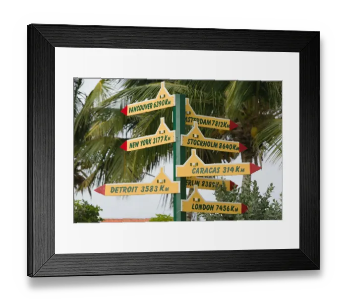 Framed Print : ABC Islands - ARUBA - Eagle Beach: Signpost in Low Rise Resort Area Framed Print : ABC Islands - ARUBA - Eagle Beach: Signpost in Low Rise Resort Area