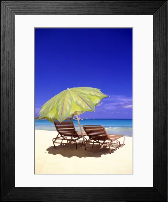 Framed Print : Beach Umbrella, Abaco, Bamahas