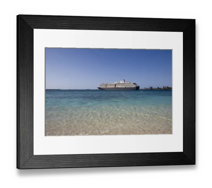 Framed Print : Bahamas, New Providence Island, Cruise ship sails past Cable Beach Framed Print : Bahamas, New Providence Island, Cruise ship sails past Cable Beach
