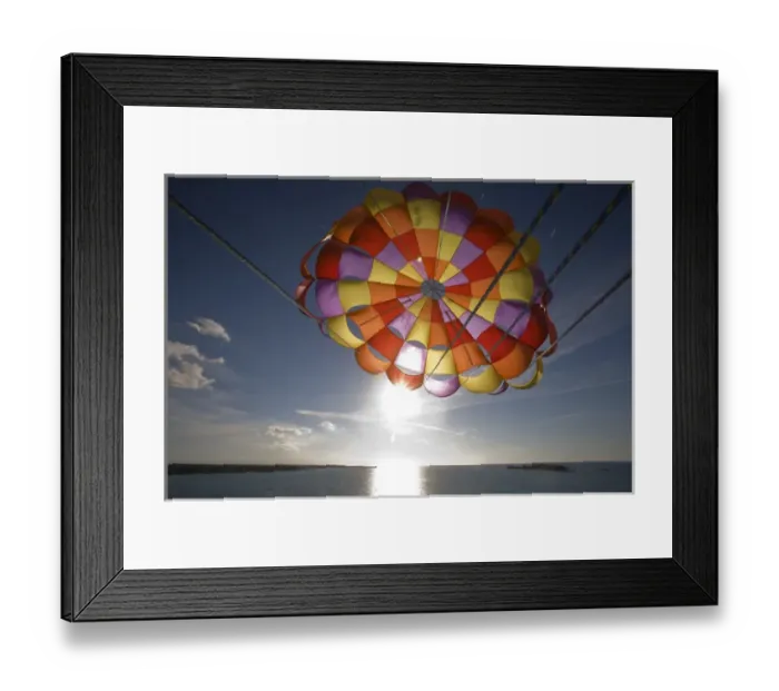 Framed Print : Bahamas, New Providence Island, Nassau, Parasailing parachute in flight above Cable Framed Print : Bahamas, New Providence Island, Nassau, Parasailing parachute in flight above Cable