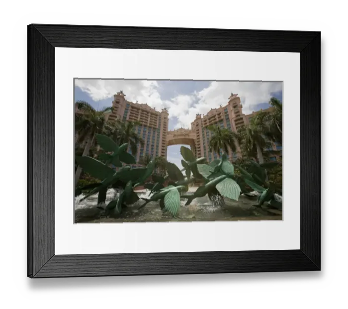 Framed Print : Bahamas, Paradise Island, Nassau, Exerior view of flying fish sculpture at fountain Framed Print : Bahamas, Paradise Island, Nassau, Exerior view of flying fish sculpture at fountain