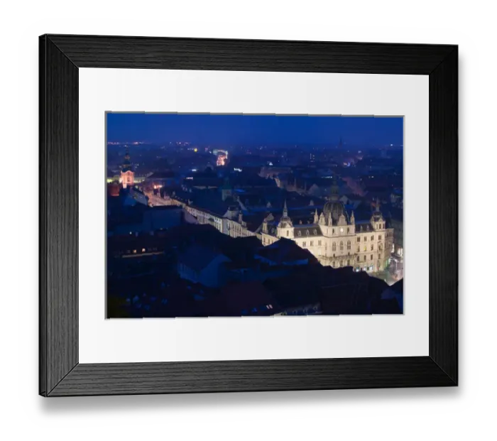 Framed Print : AUSTRIA-STYRIA (Stiermark)- GRAZ: Schlossberg / Evening Town View with Graz Town Hall Framed Print : AUSTRIA-STYRIA (Stiermark)- GRAZ: Schlossberg / Evening Town View with Graz Town Hall