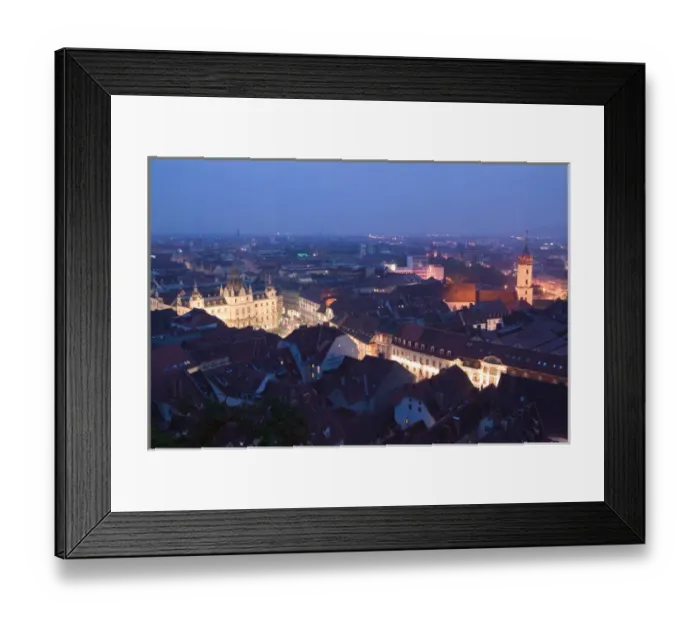Framed Print : AUSTRIA-STYRIA (Stiermark)- GRAZ: Schlossberg  /  Evening Town View with Graz Town Hall