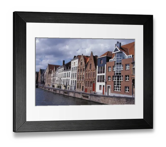 Framed Print : Europe, Belgium, Bruges. Charming old homes linin the River Dijver