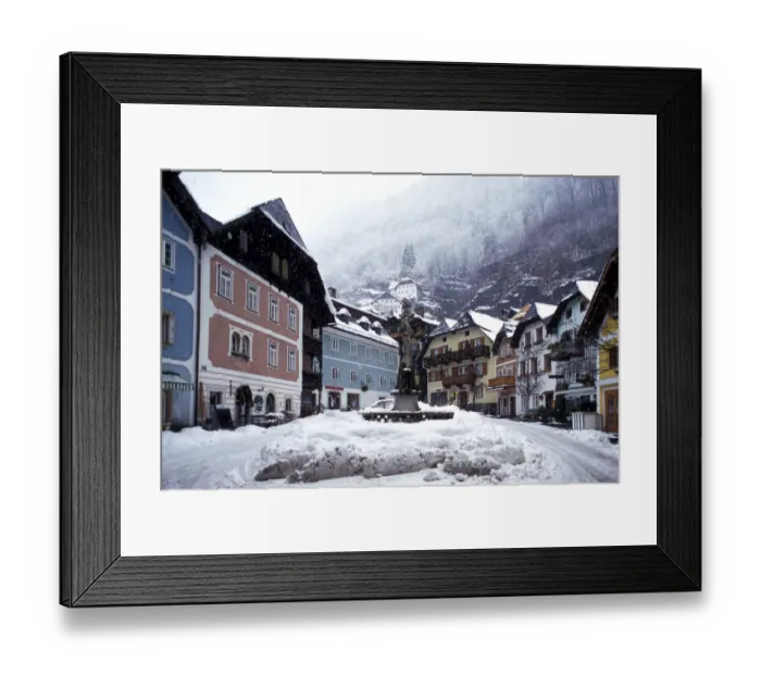 Framed Print : Europe, Austria, Salzkammergut, Hallstatt. Town center during winter Framed Print : Europe, Austria, Salzkammergut, Hallstatt. Town center during winter