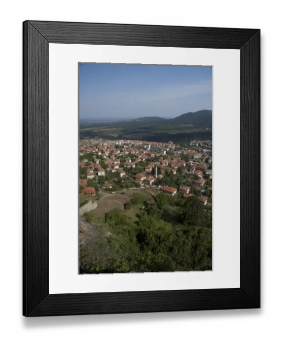 Framed Print : Bulgaria, Belogradshick. Overview of the red roofed town of Belogradshick located Framed Print : Bulgaria, Belogradshick. Overview of the red roofed town of Belogradshick located