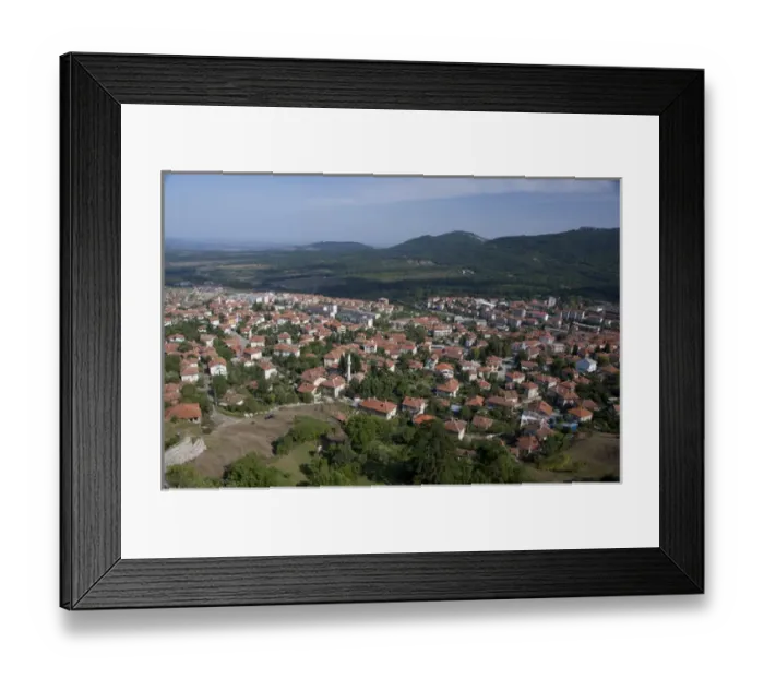 Framed Print : Bulgaria, Belogradshick. Overview of the red roofed town of Belogradshick located Framed Print : Bulgaria, Belogradshick. Overview of the red roofed town of Belogradshick located