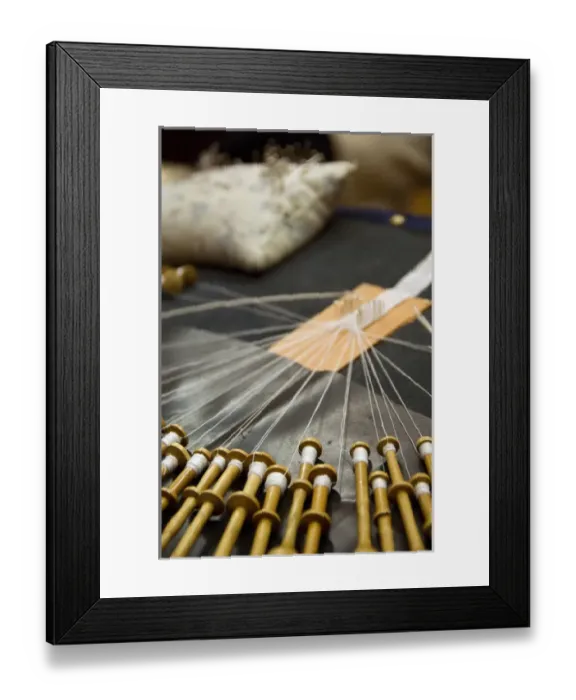 Framed Print : Belgium, Brugge (aka Brug or Bruge). Lace making demonstration using traditional Framed Print : Belgium, Brugge (aka Brug or Bruge). Lace making demonstration using traditional
