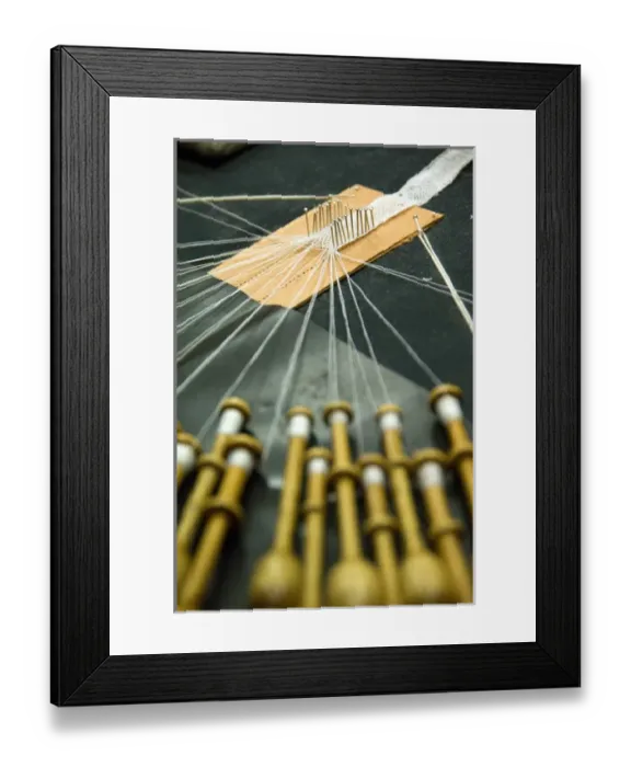 Framed Print : Belgium, Brugge (aka Brug or Bruge). Lace making demonstration using traditional Framed Print : Belgium, Brugge (aka Brug or Bruge). Lace making demonstration using traditional