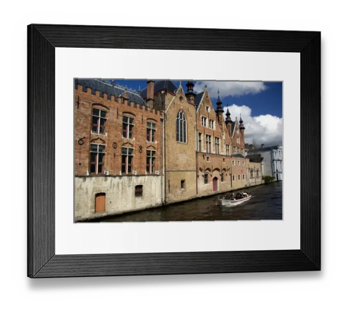Framed Print : Belgium, Brugge (aka Brug or Bruge). Typical medieval architecture along the canals of Brugge