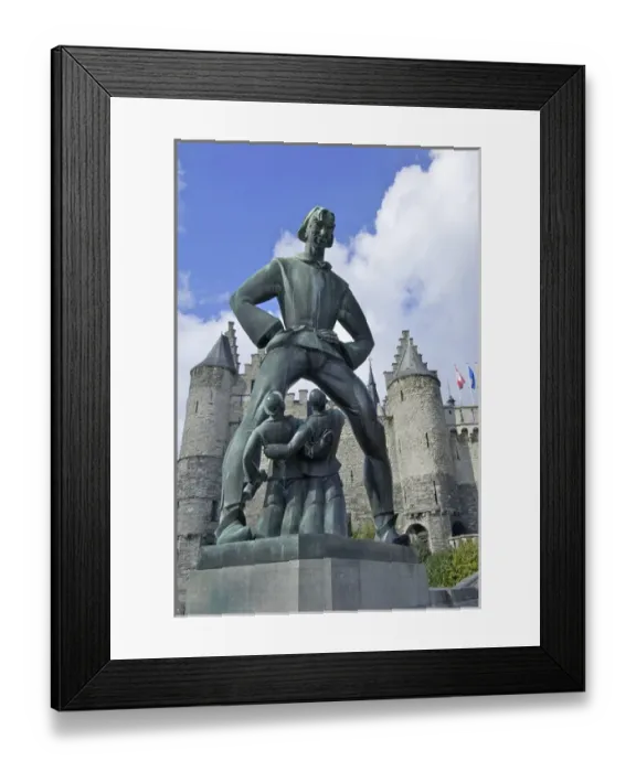 Framed Print : Europe, Belgium, Flanders, Antwerp Province, Antwerp, statue of Lange Wapper outside