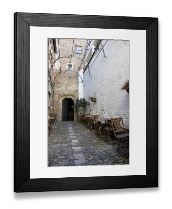 Framed Print : Europe, Belgium, Flanders, Antwerp Province, Antwerp, cafe in alleyway