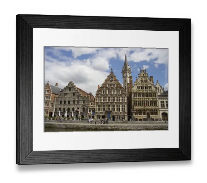 Framed Print : Europe, Belgium, Ghent. The medieval guild houses of Ghents Graslei quay, viewed Framed Print : Europe, Belgium, Ghent. The medieval guild houses of Ghents Graslei quay, viewed