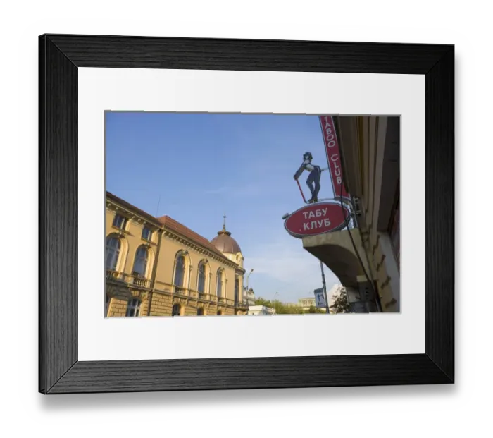 Framed Print : Night club sign and the Bulgarian Academy of Sciences building, Sofia, Bulgaria Framed Print : Night club sign and the Bulgarian Academy of Sciences building, Sofia, Bulgaria