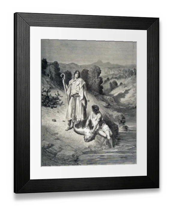 Framed Print : 19th cent. engraving by Gustave Dore. Tobias and the Angel. Copyright: aA Framed Print : 19th cent. engraving by Gustave Dore. Tobias and the Angel. Copyright: aA
