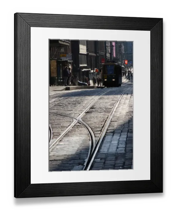 Framed Print : Europe, Finland, Helsinki, Tramway tracks with a tram in city center Framed Print : Europe, Finland, Helsinki, Tramway tracks with a tram in city center