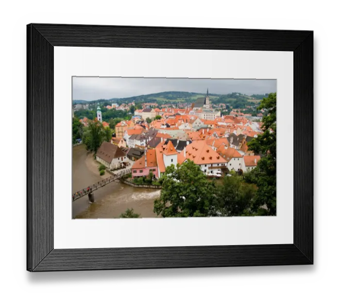 Framed Print : Beautiful aerial image showing all the architecture of tourist city of Cesky Krumlov Framed Print : Beautiful aerial image showing all the architecture of tourist city of Cesky Krumlov