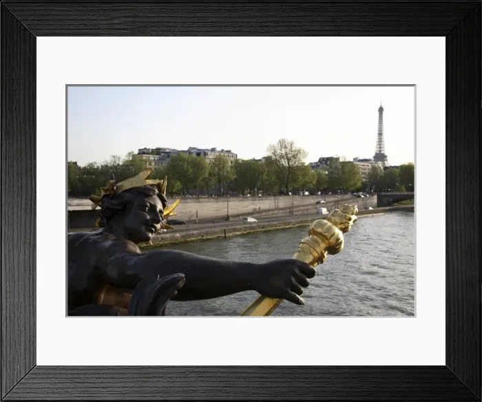 Framed Print : The sculpture on the Pont Alexandre III with River Seine and Eiffel Tower in the background Framed Print : The sculpture on the Pont Alexandre III with River Seine and Eiffel Tower in the background