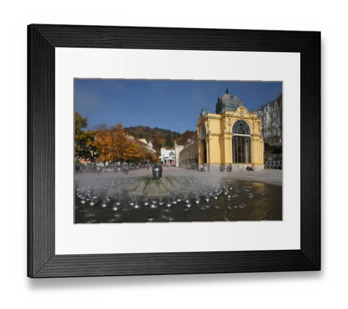 Framed Print : Europe, Czech Republic, Marianske Lazne. Singing Fountain with Colonnade in the background