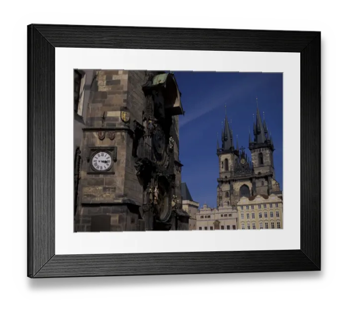 Framed Print : Europe, Czech Republic, Prauge. Old Town Hall, Tyn Church, Astrological Clock (Medium Framed Print : Europe, Czech Republic, Prauge. Old Town Hall, Tyn Church, Astrological Clock (Medium