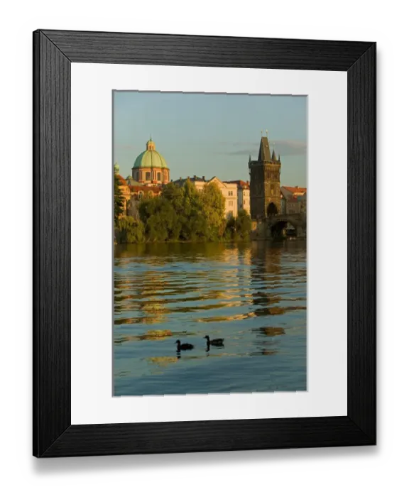 Framed Print : Dome of the Church of Saint Francis, Old Town Bridge Tower, and Charles Bridge across