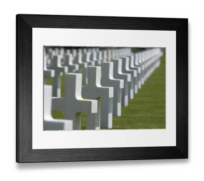Framed Print : France, Normandy, Colleville-Sur-Mer. Normandy American Cemetery. White crosses mark Framed Print : France, Normandy, Colleville-Sur-Mer. Normandy American Cemetery. White crosses mark