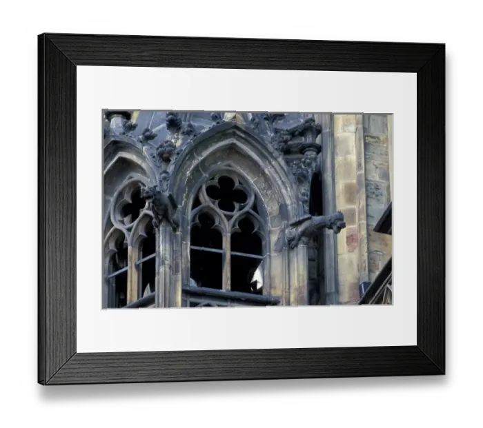 Framed Print : Europe, Czech Republic, Prague, Castle window detail and gargoyle Framed Print : Europe, Czech Republic, Prague, Castle window detail and gargoyle