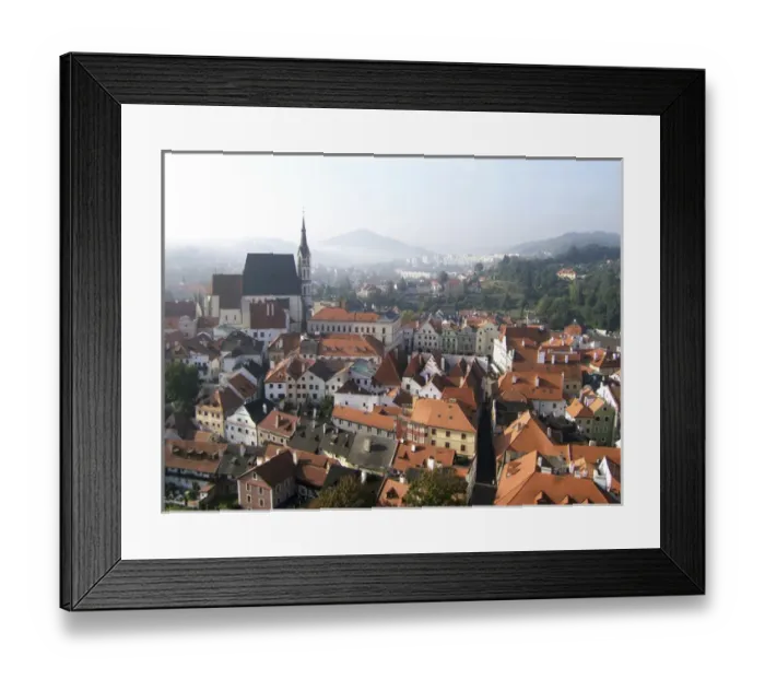 Framed Print : Europe, Czech Republic, Cesky Krumlov. Autumn mist spills over the medieval town Framed Print : Europe, Czech Republic, Cesky Krumlov. Autumn mist spills over the medieval town