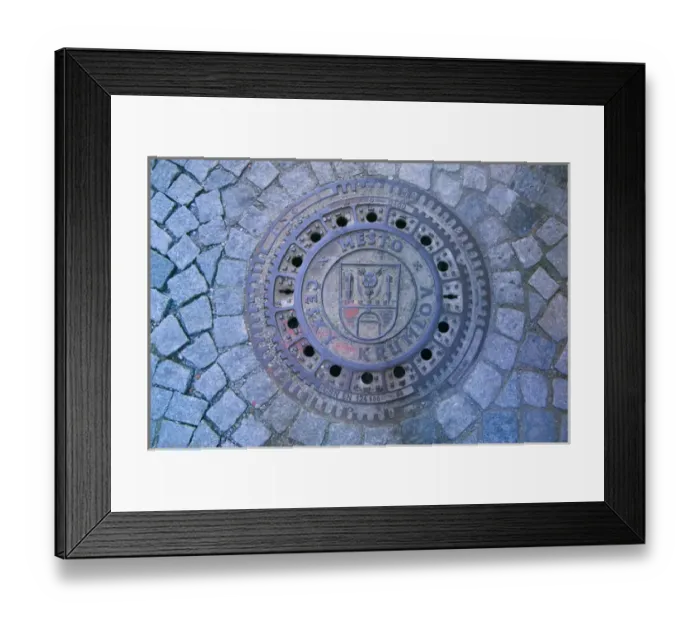 Framed Print : Sewer cover decorated, Cesky Krumlov, Czech Republic Framed Print : Sewer cover decorated, Cesky Krumlov, Czech Republic