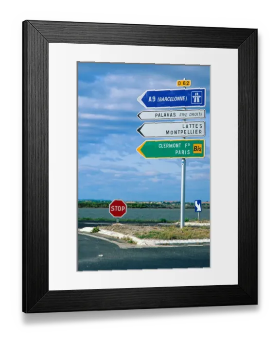 Framed Print : French highway signs. french, france, francaise, francais, europe, european