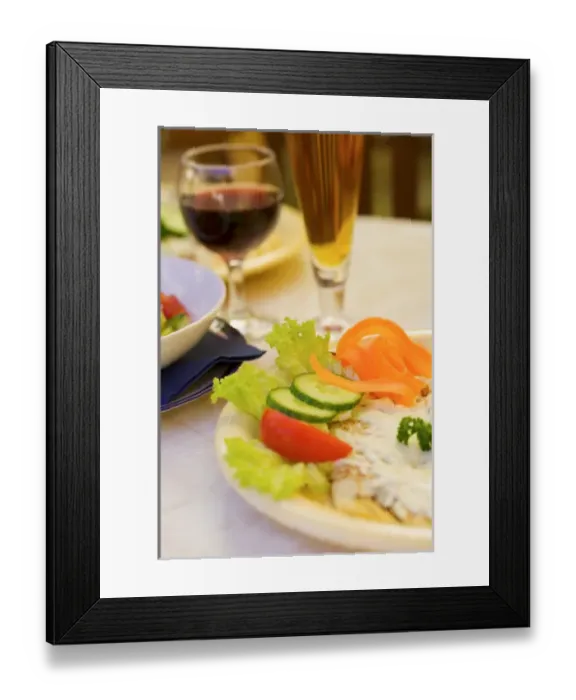 Framed Print : salad and wine, Czech Republic, prague Framed Print : salad and wine, Czech Republic, prague