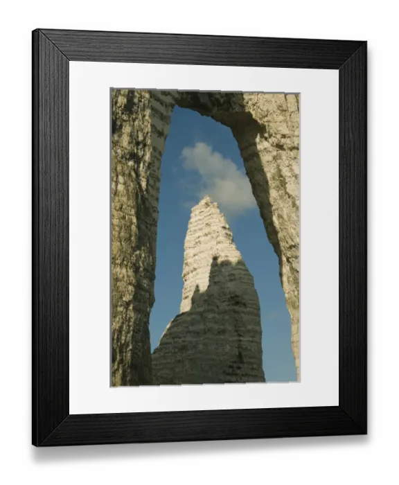 Framed Print : L Aiguille (Needle) through Porte d Aval arch, Etretat, Normandy FRANCE