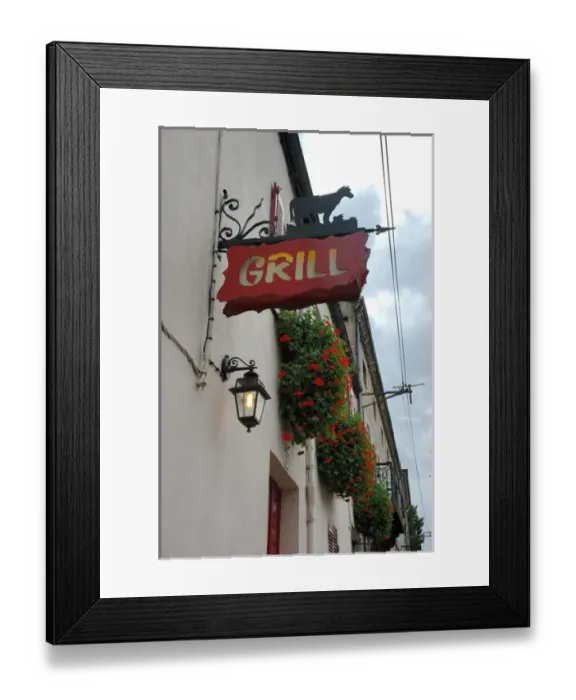 Framed Print : 03. France, Burgundy, Beaune, restaurant sign on building (Editorial Usage Only)